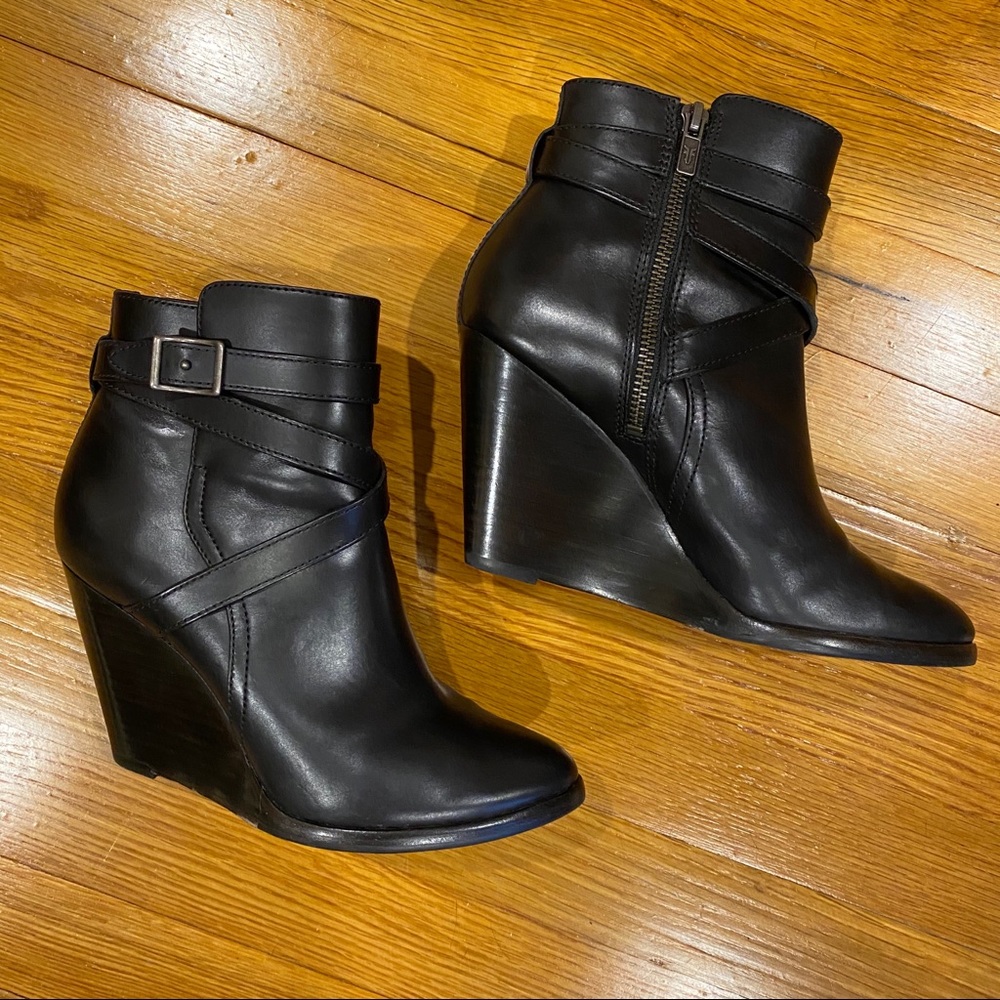 Frye Cece Black Wedge Ankle Boots